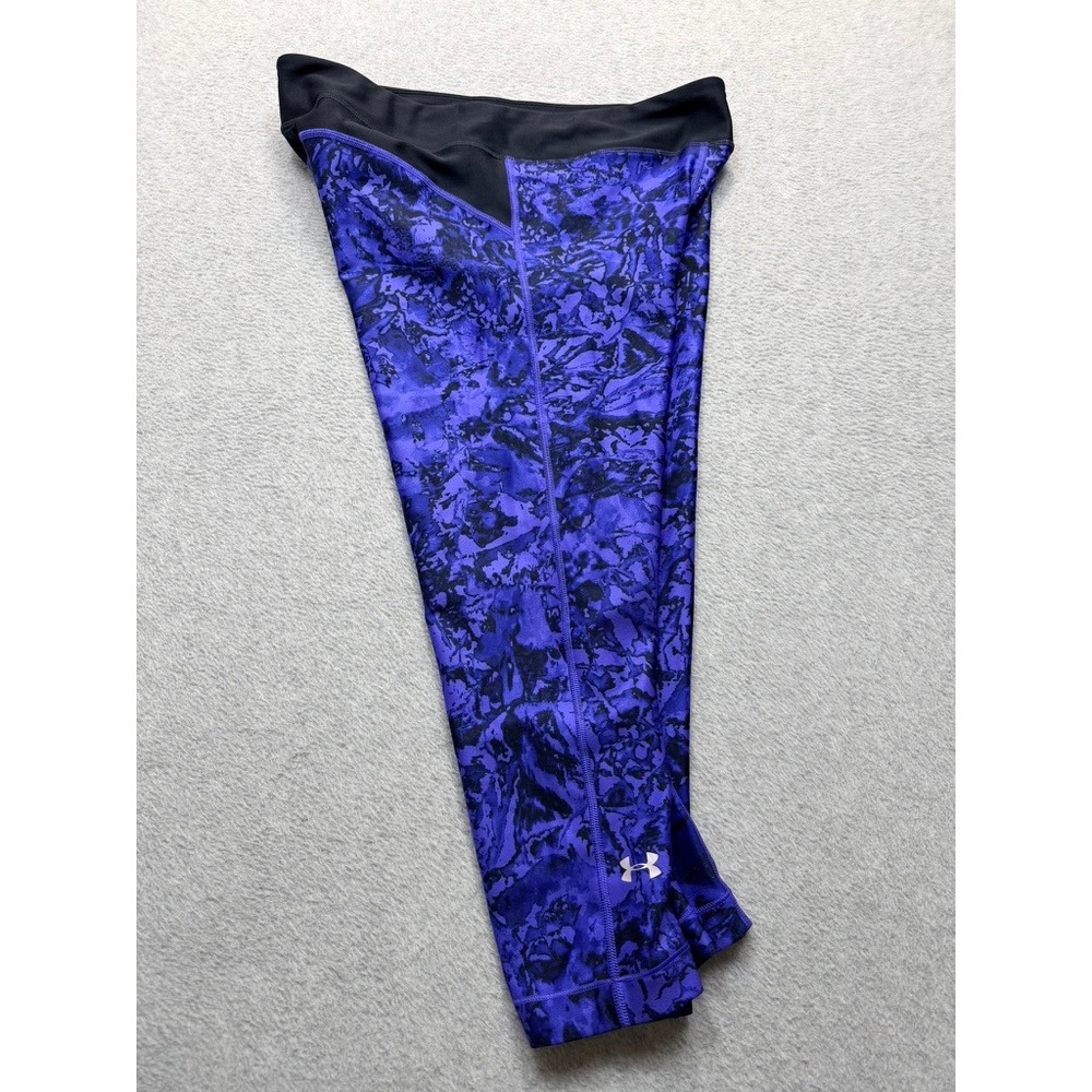 Under Armour HeatGear Purple Black Marble Print Compression Capri Leggings Small